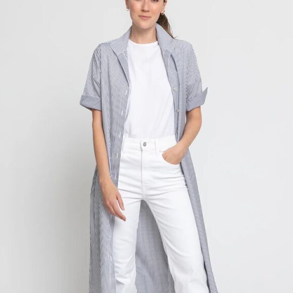 EUC‎ Hinson Wu Charlie Refined Cotton Stripe Check Shirt Style Midi Dress SMALL - Picture 3 of 10